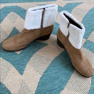 Tan AEROSOLES Bootie with Faux Fur and Wedged Heel